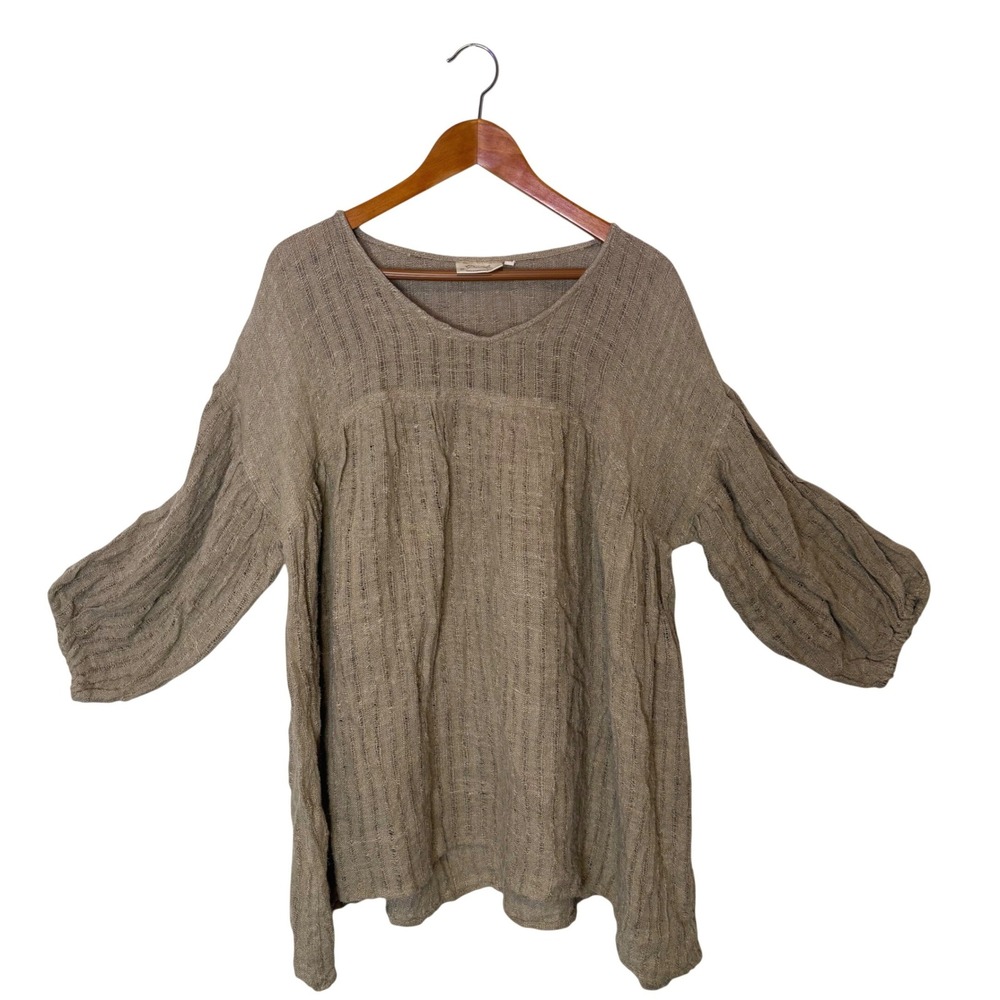 Paper Lace Burlap Linen Tunic Top Womens One Size Textured Lagenlook BOHO